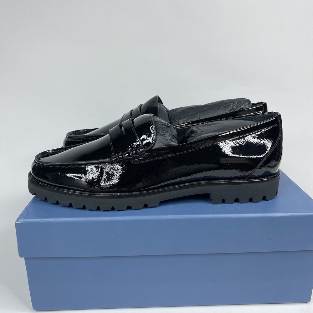 PAIGE Ellis Glossy Patent Black Leather Penny Loafers Lug‎ Sole Women's Size 10